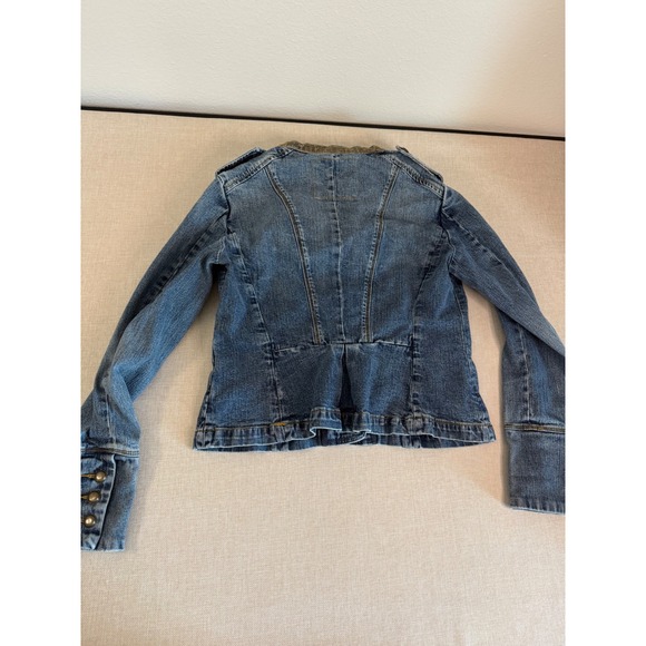 Michael Kors Womens Military Denim Jacket Blue Medium Wash Button Up Coat Size M - Picture 9 of 16